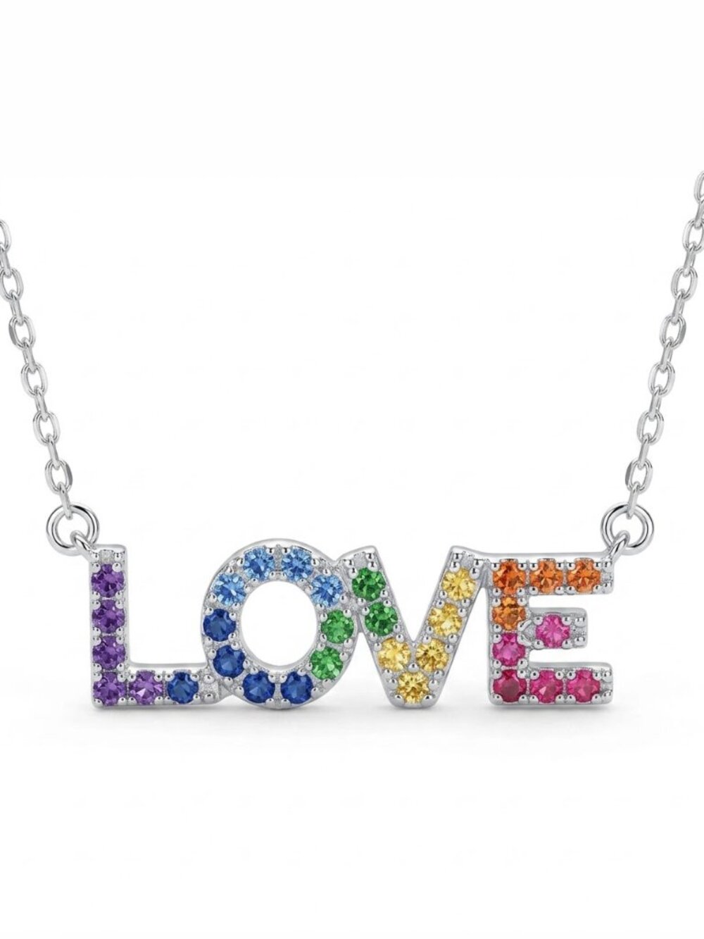 LOVE multicolor Gemstone Necklace, Charmed Aroma Rainbow Collection Pride